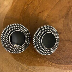 RETIRED James Avery Onyx Rope Bezel Earrings, Sterling Silver